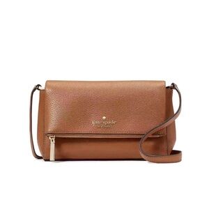 NWT Kate Spade Leila Mini Zip Crossbody Pebble Leather Warm Gingerbread